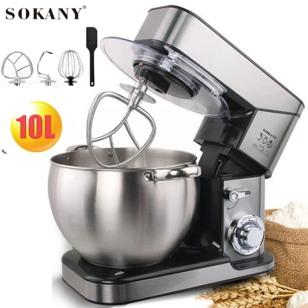 Mixers 220V10L Stand Mixer Planetary Milk Milk frother gâteau Pâte à mélange inoxydable Maker Food Food Beauter Egg Beater 6 Speed Chef Machine