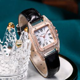 Mixiou 2021 Crystal Diamond Square Smart Womens Watch Colorful Leather Strap Quartz Dames Givères de bracelet Direct Sales Fashion Gift 2671