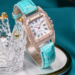 Mixiou 2021 Crystal Diamond Square Smart Womens Watch Colorful Leather Strap Fashion Quartz Dames Wrist Montres Direct Sales 300y