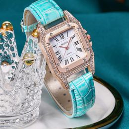 MIXIOU – montre connectée carrée en cristal et diamant pour femme, bracelet en cuir coloré, à Quartz, à la mode, Direct s3250, 2021
