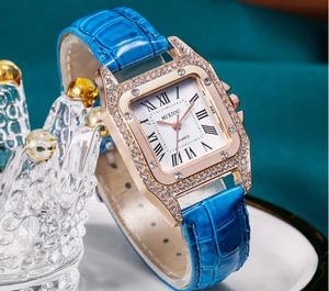 Mixiou 2021 Crystal Diamond Square Smart Womens kijken kleurrijke lederen band kwarts dames pols horloges directe verkoop