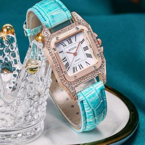 Mixiou 2021 Crystal Diamond Vierkante Smart Dameshorloge Kleurrijke Lederen Band Mode Quartz Dames Horloges Direct S2633