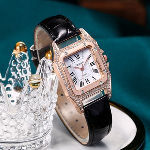 MIXIOU 2021 Crystal Diamond Square Smart Womens Kijk kleurrijke lederen band kwarts dames pols horloges direct verkoop mode cadeau 2671