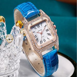 MIXIOU 2021 Crystal Diamond Square Smart Womens kijken kleurrijke lederen band Quartz Ladies pols horloges directe verkoop 2520
