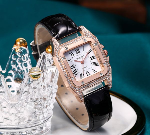 MIXIOU 2021 Cristal Diamant Carré Montre Intelligente Pour Femme Bracelet En Cuir Coloré Quartz Dames Montres Vente Directe Cadeau De Mode