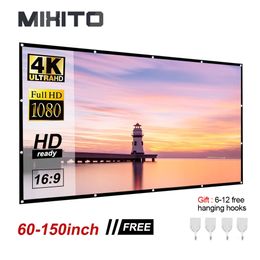 Mixito Projector Screens 16 9 Proyector 60 72 84 92 120 150inch Smart Home Outdoor KTV Office Portable Simple Curtain Projection 240430