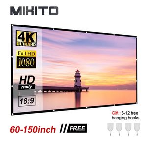 Mixito Projector Screens 16 9 Proyector 60 72 84 92 120 150inch Smart Home Outdoor KTV Office Portable Simple Curtain Projection 240430