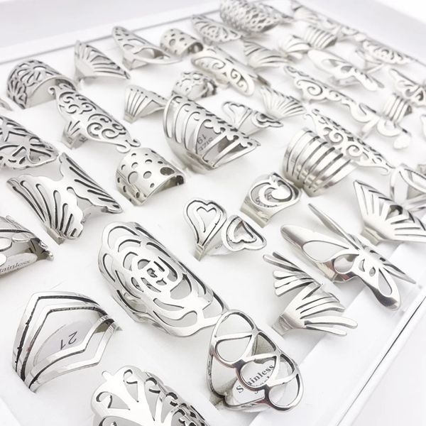 MixMax 20 pièces mode anneaux en acier inoxydable pour les femmes mélanger les Styles sculpté fleurs papillon Unique fête bijoux en gros Lot 240202