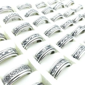 MIXMAX 30 stuks mode roestvrijstalen ringen voor mannen draaibaar zwart geëtst patroon dames spinner groothandel sieraden maat 17-21 mm 240201