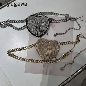 Miyagawa Mode Metalen Ketting Fonkelende Diamanten Kwastje Crossbody Veelzijdige Mini Liefde Vintage Ijzeren Ketting Kleine Tas 240130