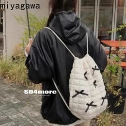 Miyagawa Koreaanse zoete boog mooie geruite katoenen herfstwinter rugzak tas mode chic kawaii girl backpacks 240430
