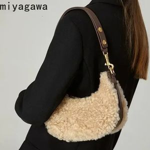Miyagawa sac de selle en cheveux d'agneau sous les bras en peluche sac pour femme sac à bandoulière simple pour femmes sacs à main et sacs à main 240318
