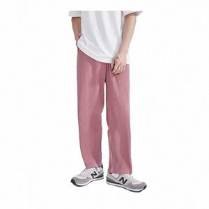 Miyake Pantalons plissés pour hommes Summer Straight Crop Drop Rose Pantalon droit Lg pour hommes Rétro Trendy Street Style Pantalon pour hommes y4No #