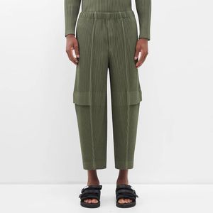 Miyake plissé des salopets pour hommes Green Military Green Neuf-Point Pantalon Mens Pantalon décontracté à quatre saisons pantalons plissés japonais 240422