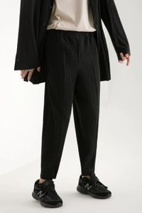 Miyake geplooide broek mode kostuum Japanse streetwear mannen comfortabel zwart stretch pak 240305