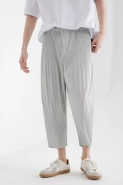 Miyake pantalon plissé harem hommes streetwear japonais pantalon bouffant décontracté pour la mode basse respirante 240322