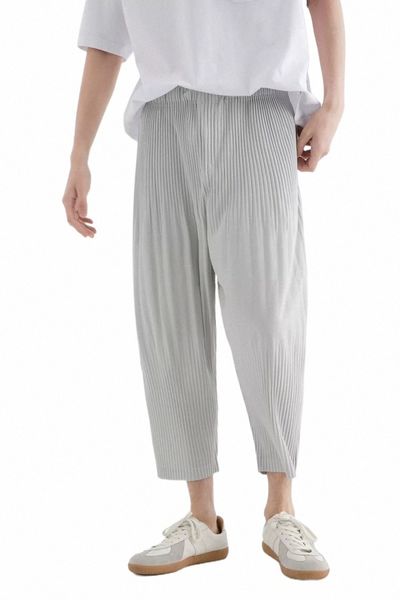 Miyake-pantalones plisados para hombre, ropa informal japonesa, holgados, informales, Fi, transpirables, con entrepierna baja, 18WA #