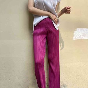 Miyake Pantalon plissé Femmes Automne Vêtements Couleur Été Coréen Taille Haute Casual Classique Basic Longueur Cheville Droite 210915