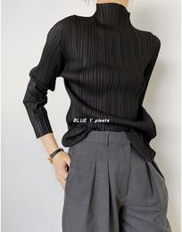 Miyake waignwe tshirt féminin miyake luxe femme chemise tops d'automne hiver de la haute couture des vêtements esthétiques