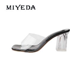 Miyeda Transparante Sandalen Hakken Crystal Sexy Gemengde Kleur Moderne Slippers Hol Summer Open Teen Office Lady Shoes 210715