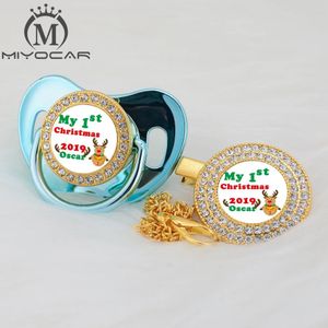Miyocar personnalisé tout nom de Noël Gold Bling Pacificier and Pacificier Clip noir BPA Free Dummy Bling Design unique P-AMS2 240508