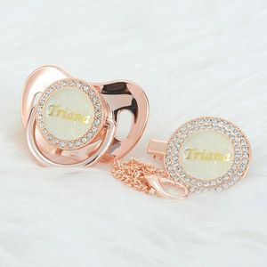 Miyocar Custom Elke naam Gold Pearl Bling Pacifier en Pacifier Clip BPA Gratis dummy Bling uniek cadeau Baby Shower PS 240326