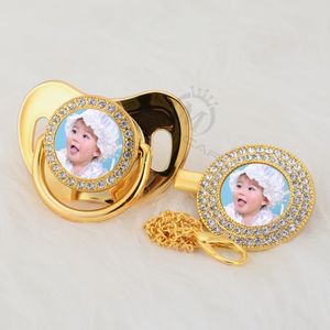 Miyocar Custom Any Name Photo Gold Bling Fopspeen en Fopspeen Clip BPA Gratis Dummy Bling Amazing Design P-P 210226