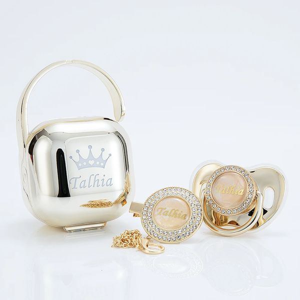 Miyocar Metallic Gold Gold Bling Pacificier and Clip Pacificier Box Set BPA Free Fmoumy Luxury 240326