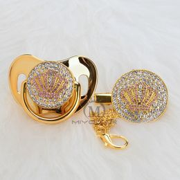 Miyocar Gold Mooie Gold Bling Pink Crown Fopspeen en Fopspeen Clip Set BPA Gratis Dummy Bling Unique Design APCB 210226