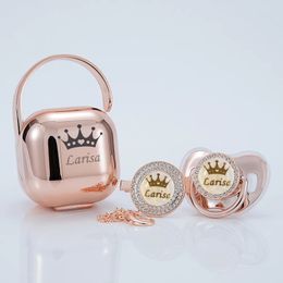 Miyocar personnalisé en or rose rose sucette bling et pacification de clip set bpa bpa free mannemy luxury 240326