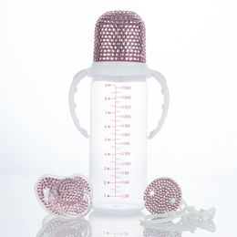 MIYOCAR Roze sprankelende bling strass fopspeen- en babyflesset - Perfect luxe cadeau voor uw kleintje 0-6 m 231229