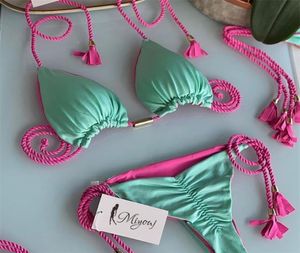 Miyouj Thong Bikini Set Blue Color Swimsuit Woman Sexy Bading Pakken Tweede stuk Bikinis Triangle Bandage Vrouwelijk Beachwear 2202267730338