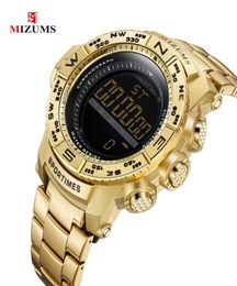 Mizums Chronograph Mens Watches Man Led Digital Watch for Men Imploud Alarm Sports Reloj Hombre Banda de acero inoxidable dorado Macho 8308935