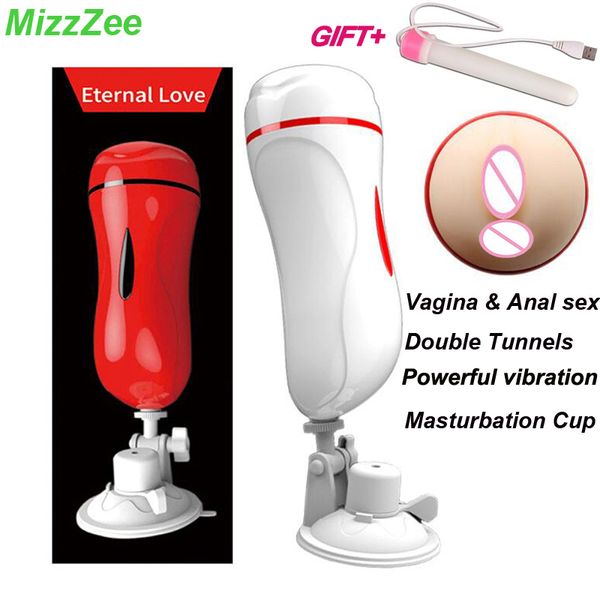 MizzZee Masturbation tasse Fellation orale Vibromasseur sex toys pour homme anal Vagin Real Pussy Masturbateur Masculin pour hommes Ventouse sexe Y191228