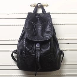 MJ cuir souple femmes sac à dos grand sac de voyage en cuir PU femme sac à dos noir sac à dos sac d'école pour adolescentes 240112