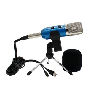mk f100tl Azul USB 2.0 Condensador de grabación de sonido Procesamiento de audio Micrófono con cable con soporte para radio Braodcasting KTV Karaoke