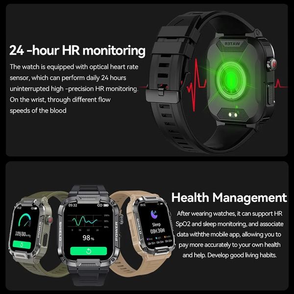 Reloj inteligente Mk66 para exteriores, compatible con Bluetooth, llamada, reproducción de música, Monitor de ritmo cardíaco, pulsera deportiva de salud