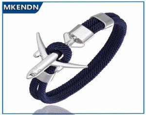 Mkendn Fashion Airplane Anchor Bracelets Men Charm Chaîne de corde Bracelet Male Femmes Male Style Wrap Metal Sport Hook X07068969256