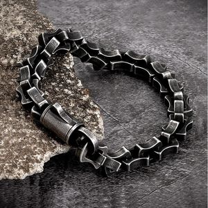 MKENDN Hommes Punk Biker Chaîne Bracelet Mat Vintage oxydé Noir Lien Chaîne Moto Vélo Style Bracelets En Acier Inoxydable 240131