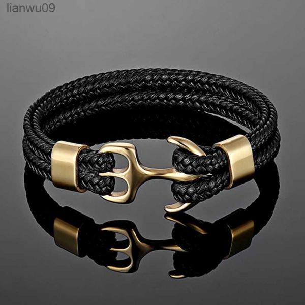 Pulsera de ancla MKENDN estilo marino para hombre, pulseras de cuero multicapa tejidas para mujer, hebilla deportiva de acero inoxidable negro L230704