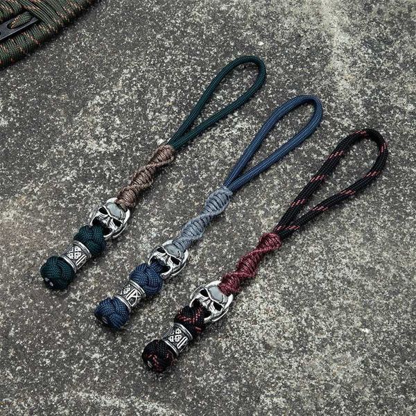 MKENDN Paracord Lanyard Porte-clés Sangle Porte-clés EDC Couteau Lampe De Poche Boussole Lanière Crâne 550 Cordon De Parachute Accessoires Fermeture Éclair G1019