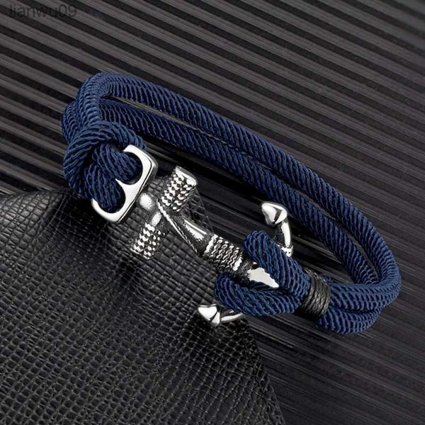 MKENDN Étanche Ancre Bracelets Hommes Double Brin Nautique Survie Corde Bracelet Pour Femmes En Acier Inoxydable Marine Sport Boucle L230704