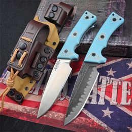 ML M35 Strong Survival Couteau droit Z-wear Stone Wash Drop Point Lame Full Tang Blue G10 Poignée Extérieure Lame Fixe Couteaux Tactiques avec Kydex