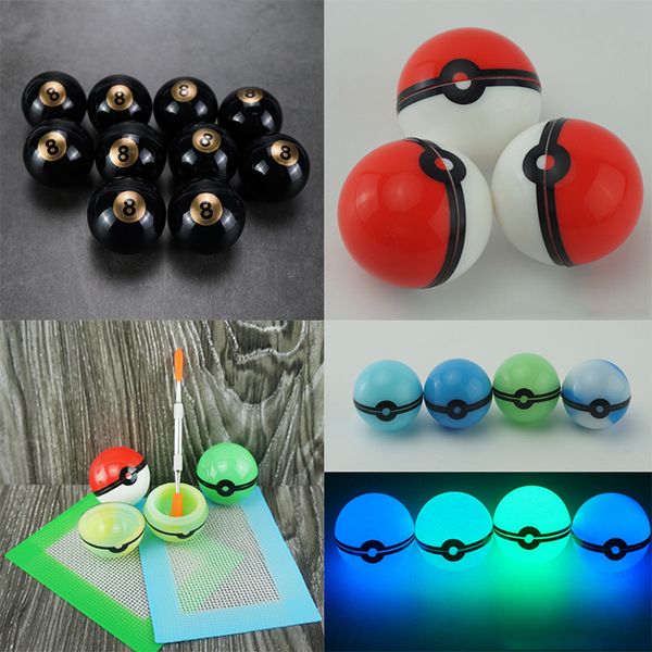 ml pokeball en forme de boule de silicone conteneur cas pot accessoires pour fumer brillent dans le noir pour dab plate-forme pétrolière conteneurs de cire pots dabs stockage outil dabber