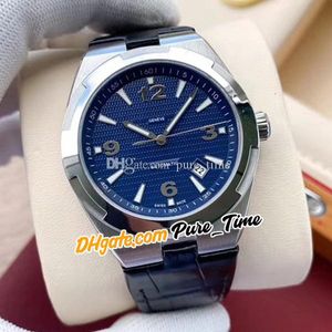 MLF 42mm Overseas P47040 / 000A-9008 Aziatisch 2813 Automatische Mens Horloge 47040 Blue Texture Dial Silver Markers Steel Case Blue Lederen Band Horloges Pure_Time E129 (3)