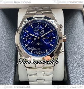 MLF Overseas Perpetual Calendar 4300V 120G-B945 Montre automatique pour homme A2813 4300 Phase de lune Cadran bleu Bracelet en acier inoxydable No C2727