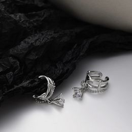 Mlkenly Original Design S925 Sterling zilver onregelmatige holle ketting oorclip vrouwelijk niet-gedeeld ingelegde zirkon oorclip sieraden 240516