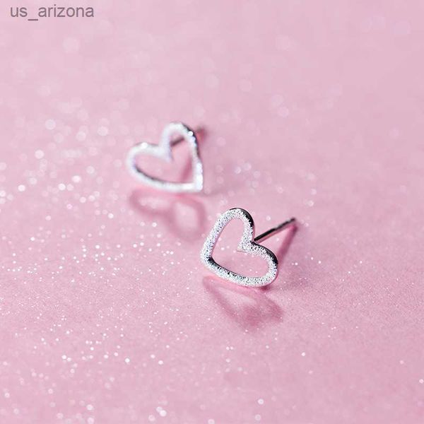 MloveAcc 925 joyería de plata esterlina moda mujer lindo pequeño 0,8 cm X 0,9 cm hueco corazón Stud pendientes regalo para niñas niños señora L230620