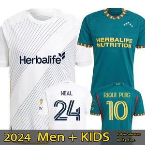 MLs 2024 2025 LA GaLAxy Soccer Jersey Kid Kit Man Major League Los Angeles 24-25 Maillot de football Primaire Accueil Blanc Angeleno Away Vert BRUGMAN RIQUI PUIG JOVELJIC NEAL