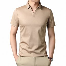 Mlshp mercerisé Cott Polo hommes de haute qualité à manches courtes col rabattu couleur unie mince décontracté hauts pour hommes 4XL l5WB #